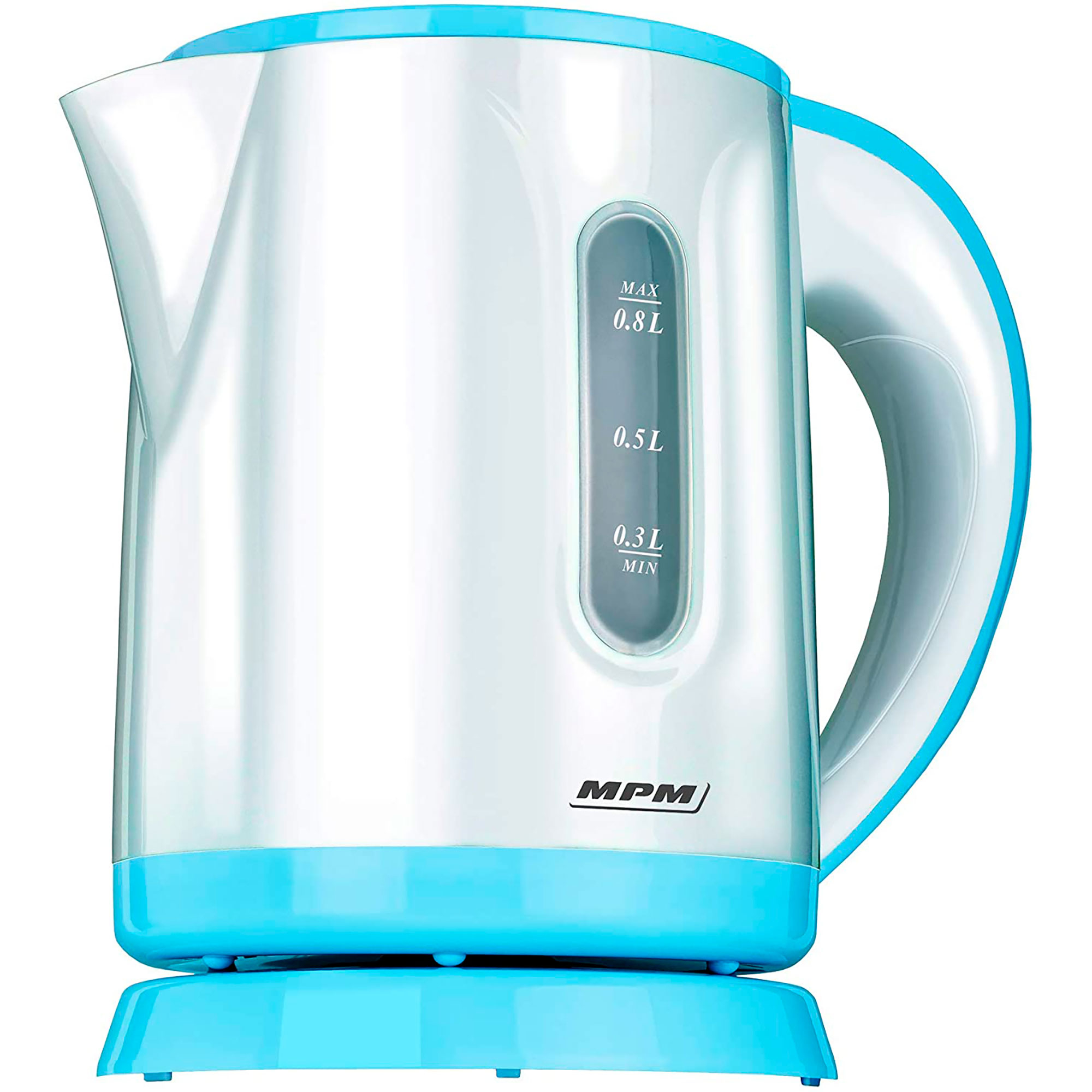 Hervidor de agua - MCZ-47, Hervidor Agua Eléctrico, 0,8 L, sin BPA, Resistencia Oculta, Inalámbrico, Apagado Automático MPM, 1100 W, 0.8 Liter, Blanco/azul