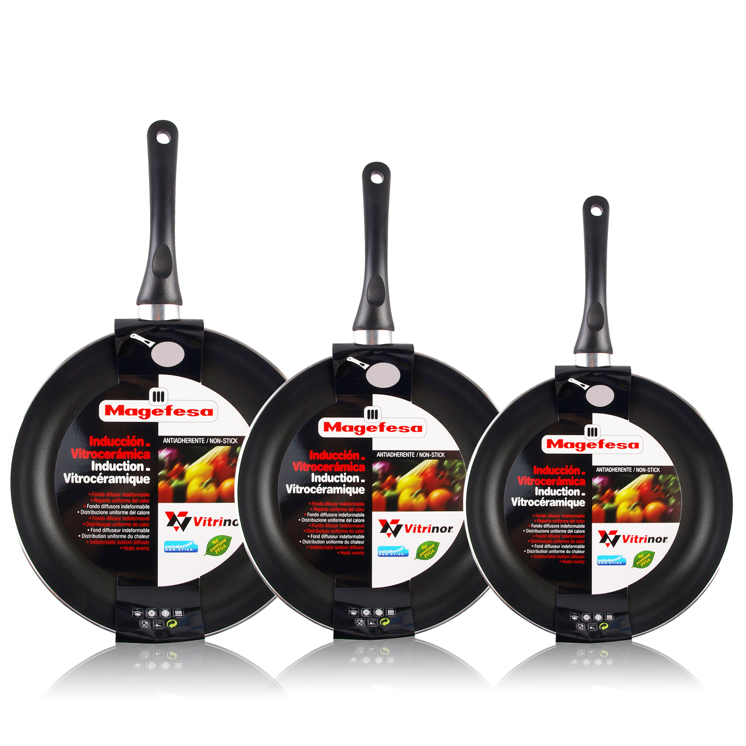 Magefesa Vitral Black set de 3 sartenes aluminio 182024cm juego 182024 antiadherente libre pfoa limpieza lavavajillas apta para todas las cocinas vitroceramica gas