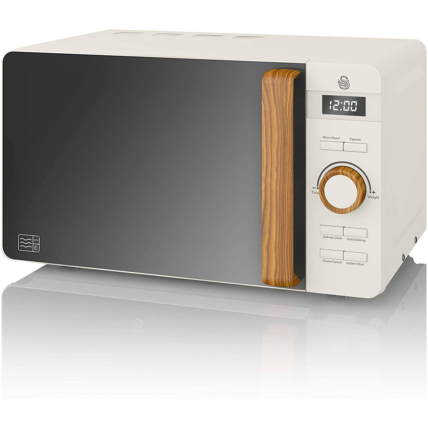 Microondas libre instalación - SM22036, Nordic Microondas Digital, 20L, 6 Niveles, Temporizador, Tirador Efecto Madera, Diseño SWAN, 800 W, 6 potencia, 20 l, Blanco