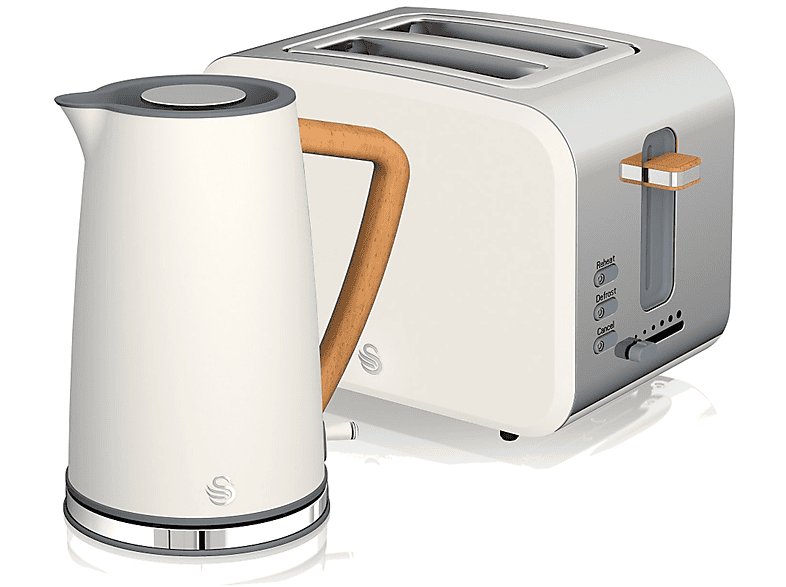 Schlitze: Toaster Watt, (2200 STP2090WHTNEU SWAN Set 2) Nordic Wasserkocher und Weiß