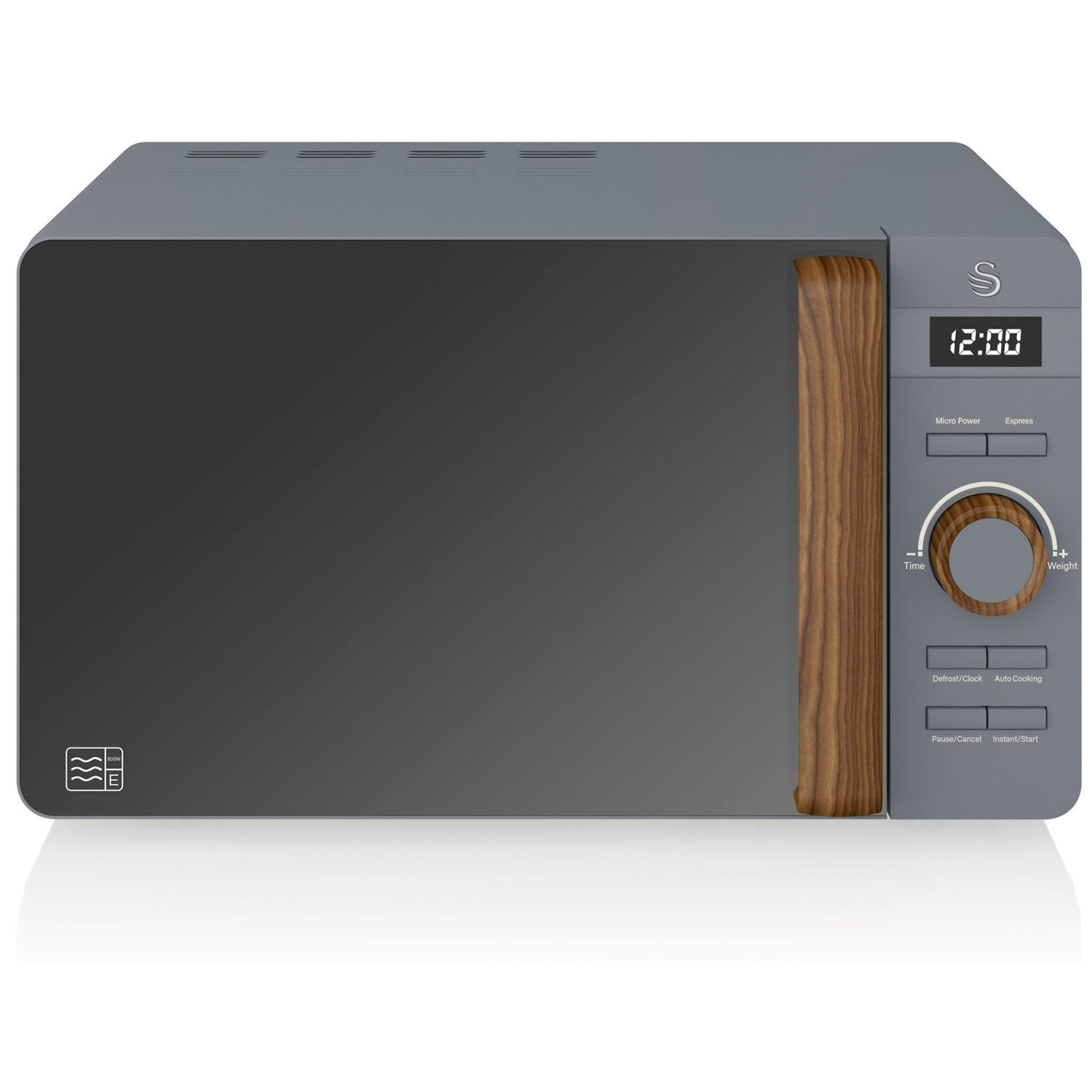 Microondas libre instalación - SM22036, Nordic Microondas Digital, 20L, 6 Niveles, Temporizador, Tirador Efecto Madera, Diseño SWAN, 800 W, 6 potencia, 20 l, Gris