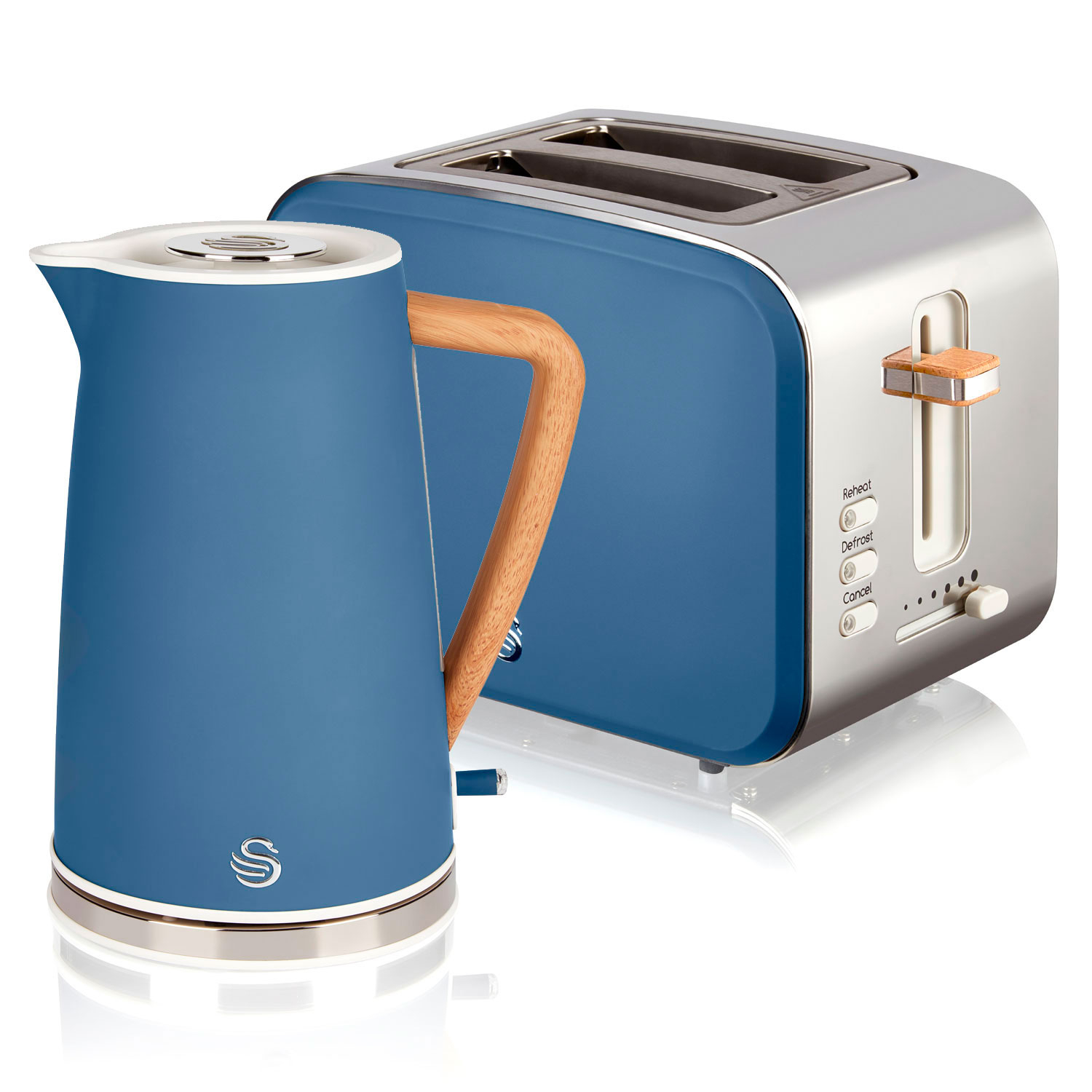 SWAN Nordic (2200 STP2090BLUNEU und 2) Set Watt, Wasserkocher Blau Toaster Schlitze