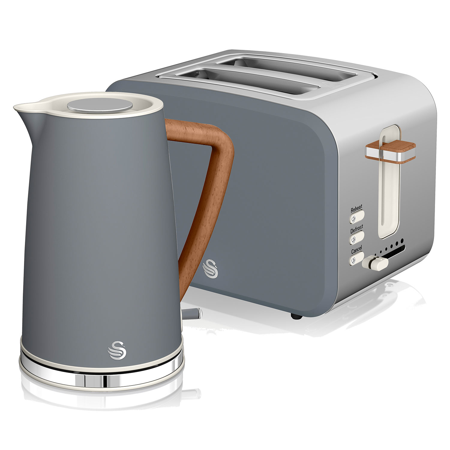 SWAN Nordic STP2090GRYNEU Set Toaster 2) Wasserkocher (2200 Schlitze: Watt, und Grau