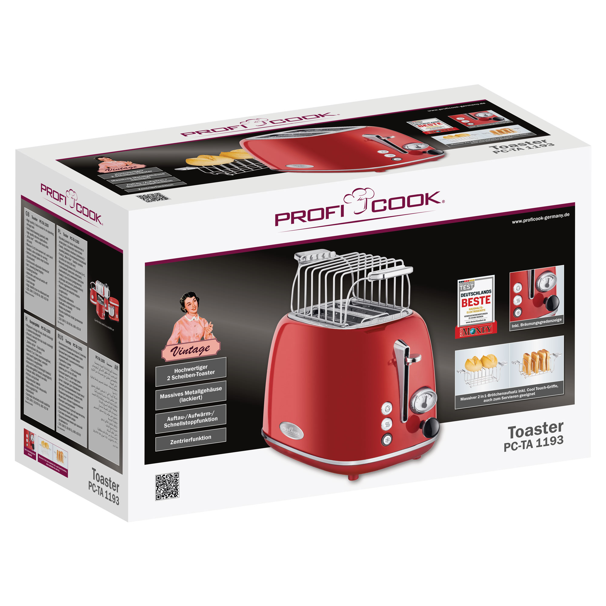 PROFICOOK PC-TA 1193 Toaster Rot Schlitze: 2) (815 Watt