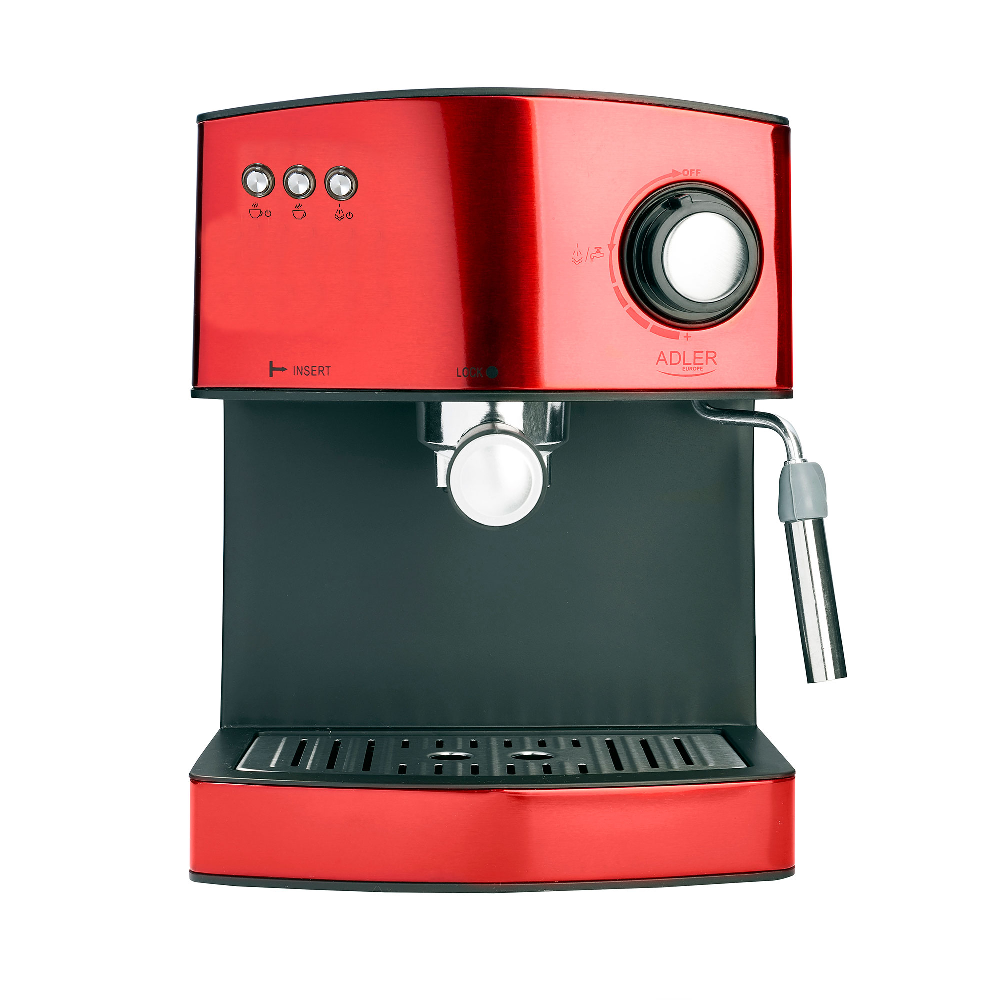 Adler 4404r Cafetera espresso 15 16 para preparar latte y capuccino vaporizador espumar leche tazas color rojo 850w express manual brazo doble salida 850 4404cr