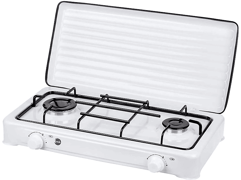 Hornillo MPM SML-KN-02/1K, Cocina Gas Portátil Camping, Quemadores,  Rejilla Esmaltada, Tapa Protectora, Normati, Blanco