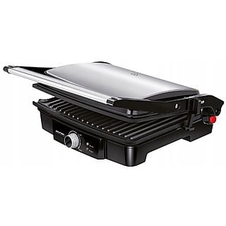 Plancha de asar - MPM MGR-09M, Parrilla Eléctrica Doble Contact Grill Tapa Basculante Adaptable Altura, Regulador Temperat, 2000 W, Plástico/Acero Inox., Negro/Plata