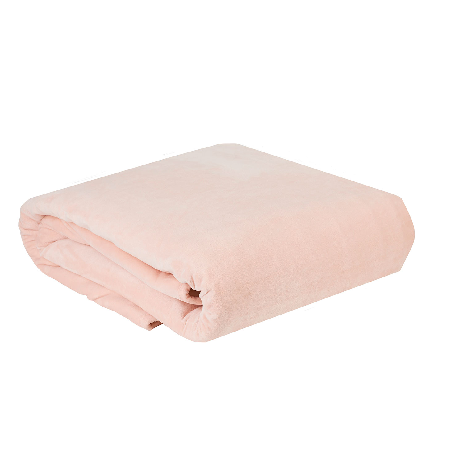 Coperta rosa chiaro piegata. Morbida texture peluche. Isolato su sfondo bianco.