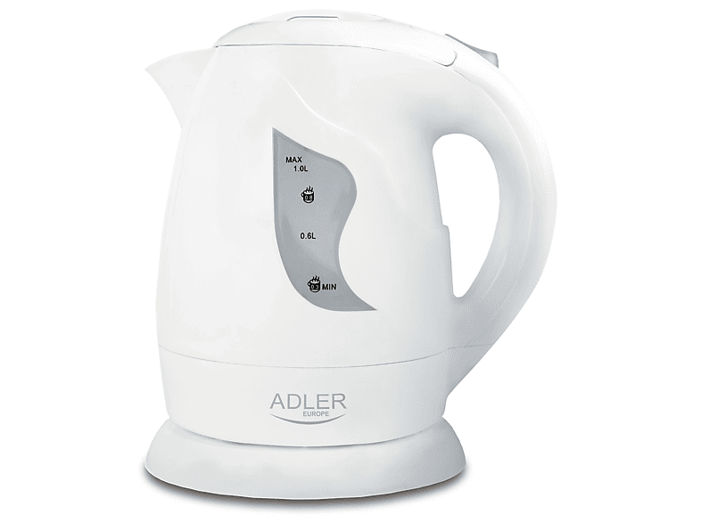 Hervidor de agua ADLER AD 08W, Hervidor Agua Eléctrico, 1,0 L, Resistencia Oculta, Inalámbrico