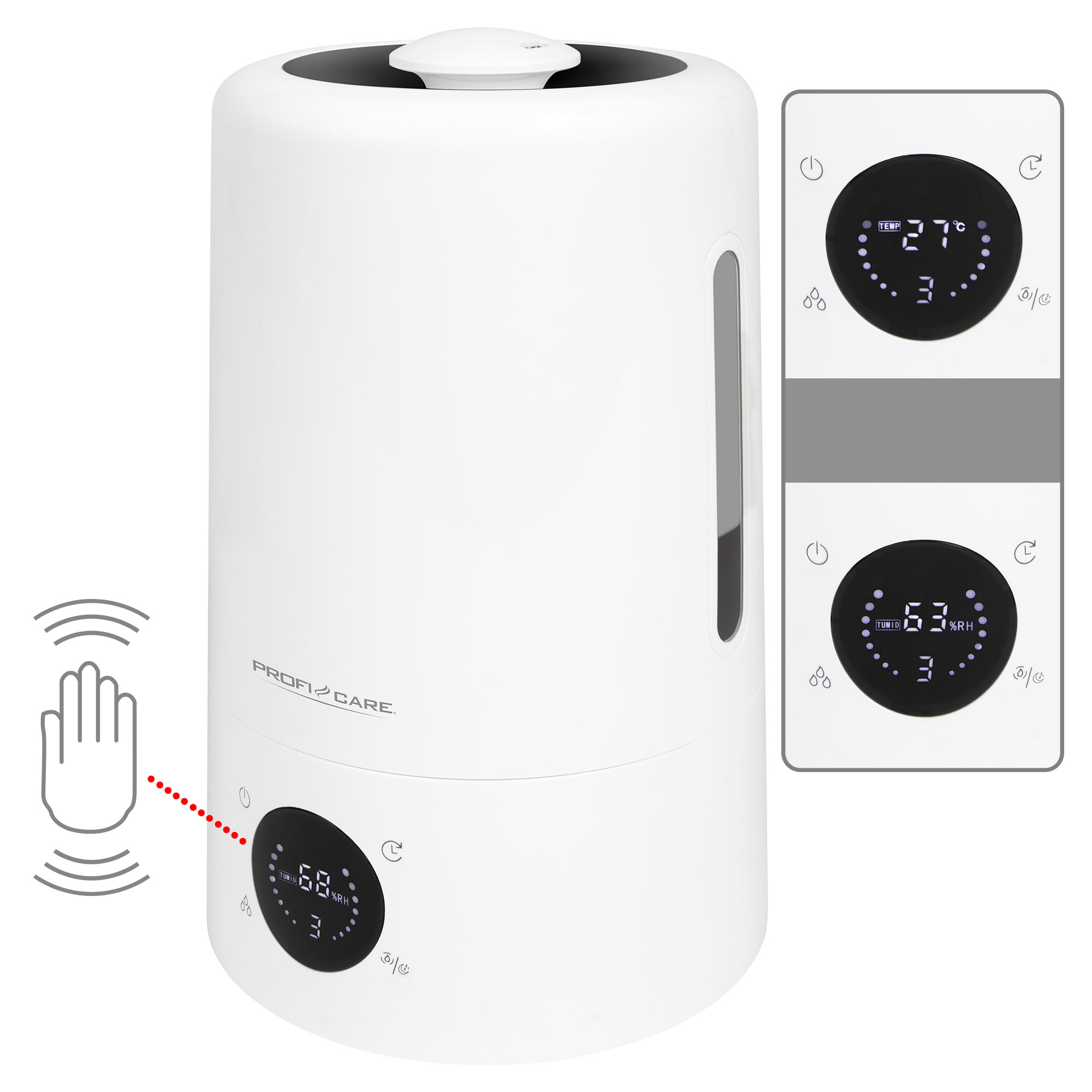 Humidificador - LB 3077, Humidificador Ultrasónico, Difusor Aceite Esenciales, 5L, Mando Distancia, Filtro Carbón Ac PROFICARE, 5 Liter, 60 m²m², Blanco