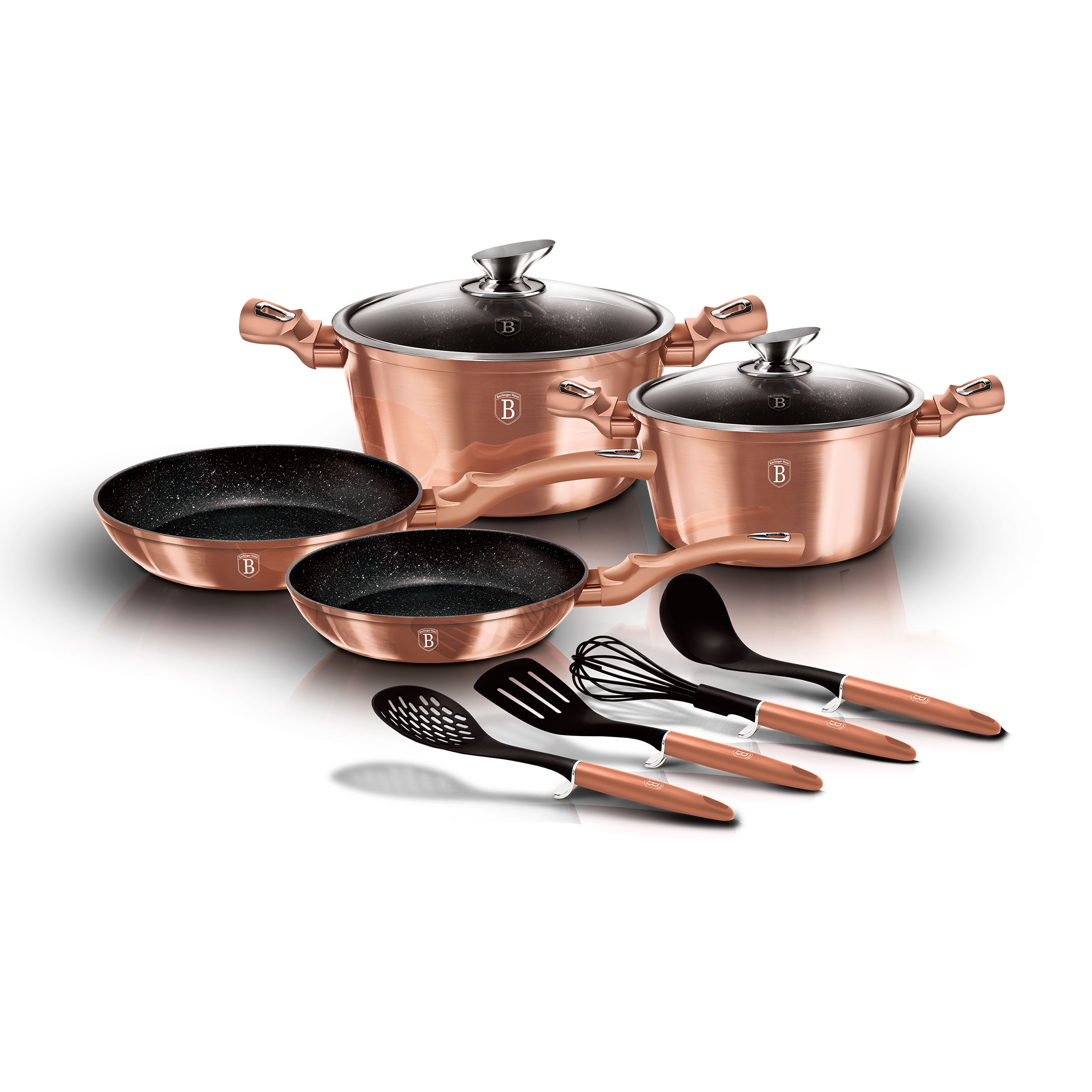 Batería de cocina BERLINGERHAUS Rose Gold, Batería Cocina Inducción 10  Piezas, Antiadherente Mármol sin PFOA, Aluminio, Cazuelas Sar, l,  Aluminio