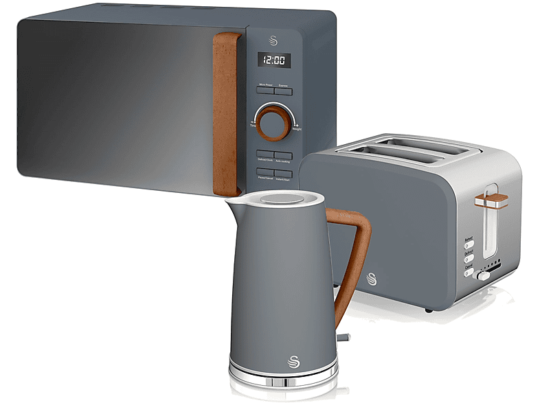 SWAN Nordic STRP1060GRYNEU Set Toaster und Wasserkocher Grau (900 Watt, Schlitze: 2)