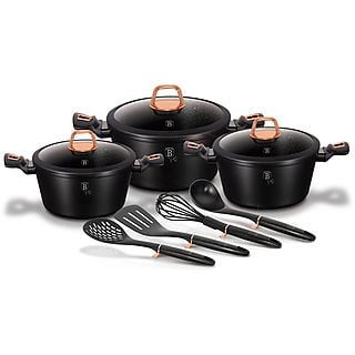 Batería de cocina - BERLINGERHAUS Black Rose, Batería Cocina Inducción 10 Piezas, Antiadherente Mármol sin PFOA, Aluminio, Cazuelas Ta, Ninguno