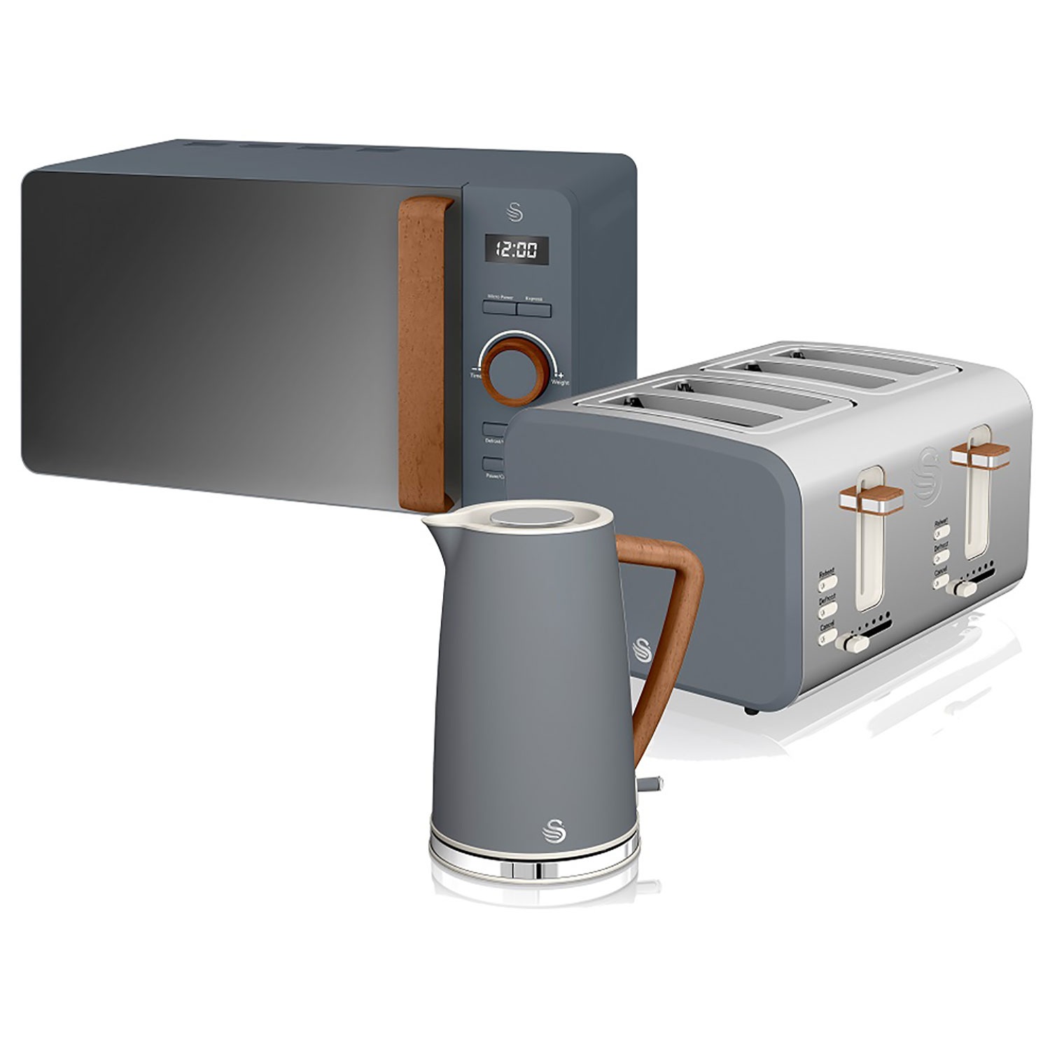 SWAN Nordic STRP1061GRYNEU Set Toaster (900 Watt, Grau Schlitze: 4) und Wasserkocher