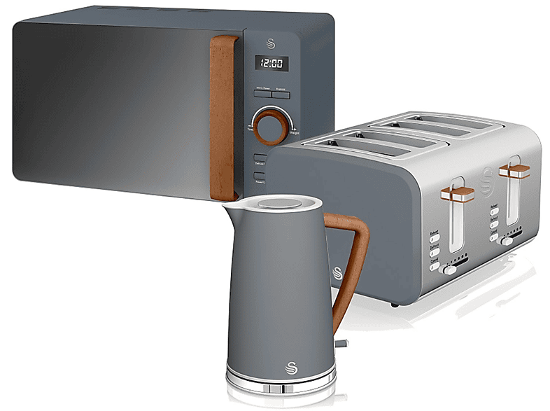 Nordic Schlitze: und 4) Set SWAN Wasserkocher (900 Grau Toaster STRP1061GRYNEU Watt,