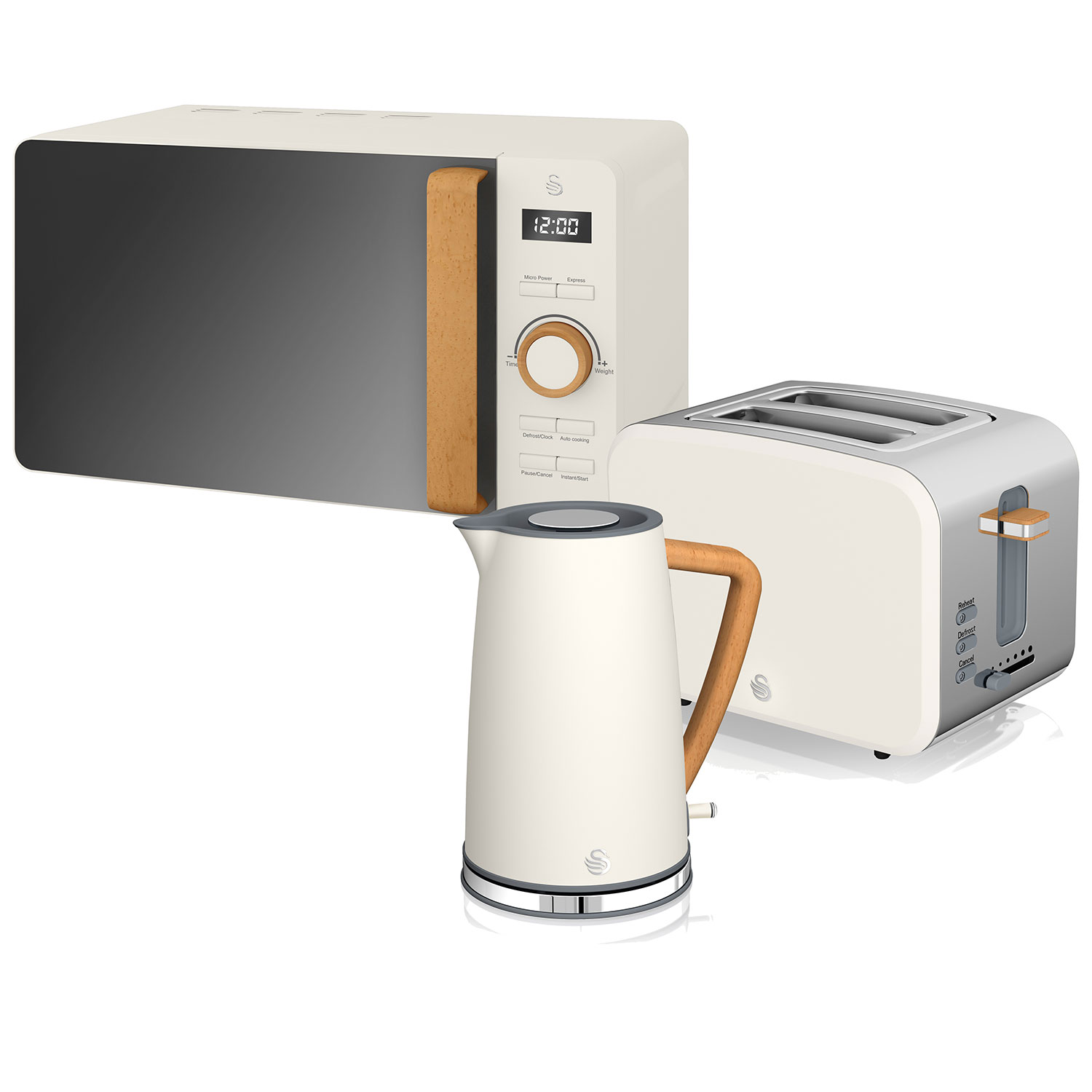 Set Desayuno - STRP1060, Nordic Set Desayuno, Hervidor Agua 1,7L, Tostadora 2 rebanadas, Microondas 20L Digital, D SWAN, Blanco