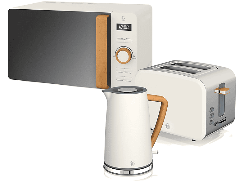 (2200 Schlitze: Toaster SWAN 2) Wasserkocher Watt, Set Weiß Nordic und STRP1060WHTNEU