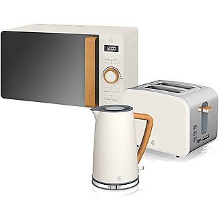 Set Desayuno - SWAN STRP1060WHTNEU, Nordic Set Desayuno, Hervidor Agua 1,7L, Tostadora  2 rebanadas, Microondas 20L Digi, 2200 W, 2 ranuras, 2 rebanadas, Blanco