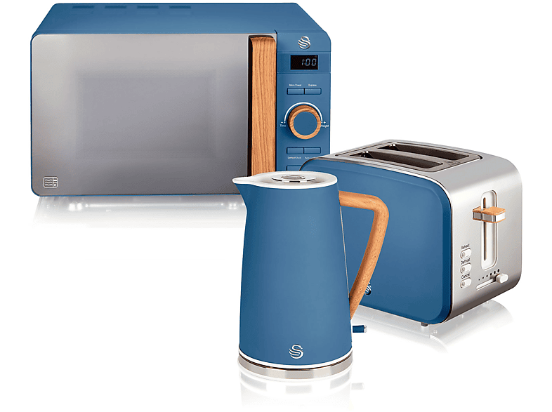 Set Wasserkocher STRP2060BLUNEU Watt, (2200 Toaster Blau Schlitze: SWAN und 2)