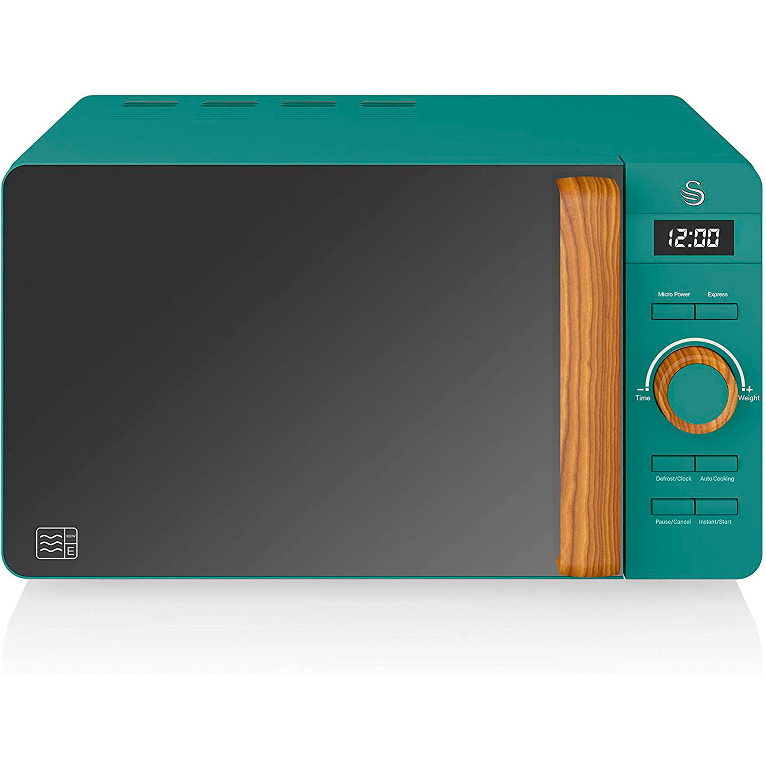 Microondas - SM22036, Nordic Microondas Digital, 20L, 6 Niveles, Temporizador, Tirador Efecto Madera, Diseño SWAN, 800 W, 6 potencia, 20 l, Verde