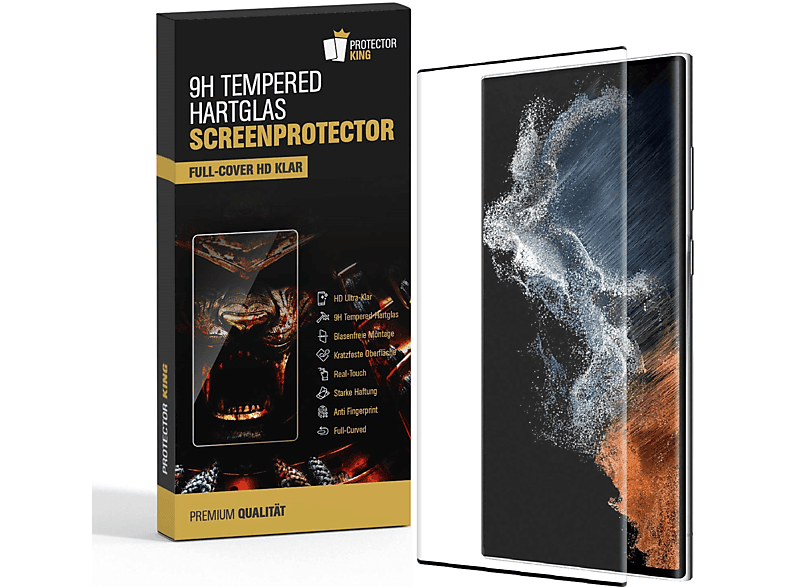 PROTECTORKING 1x FULL CURVED 9H Hartglas Schutzglas HD-Klar Displayschutzfolie(für Samsung Galaxy S22 Ultra)