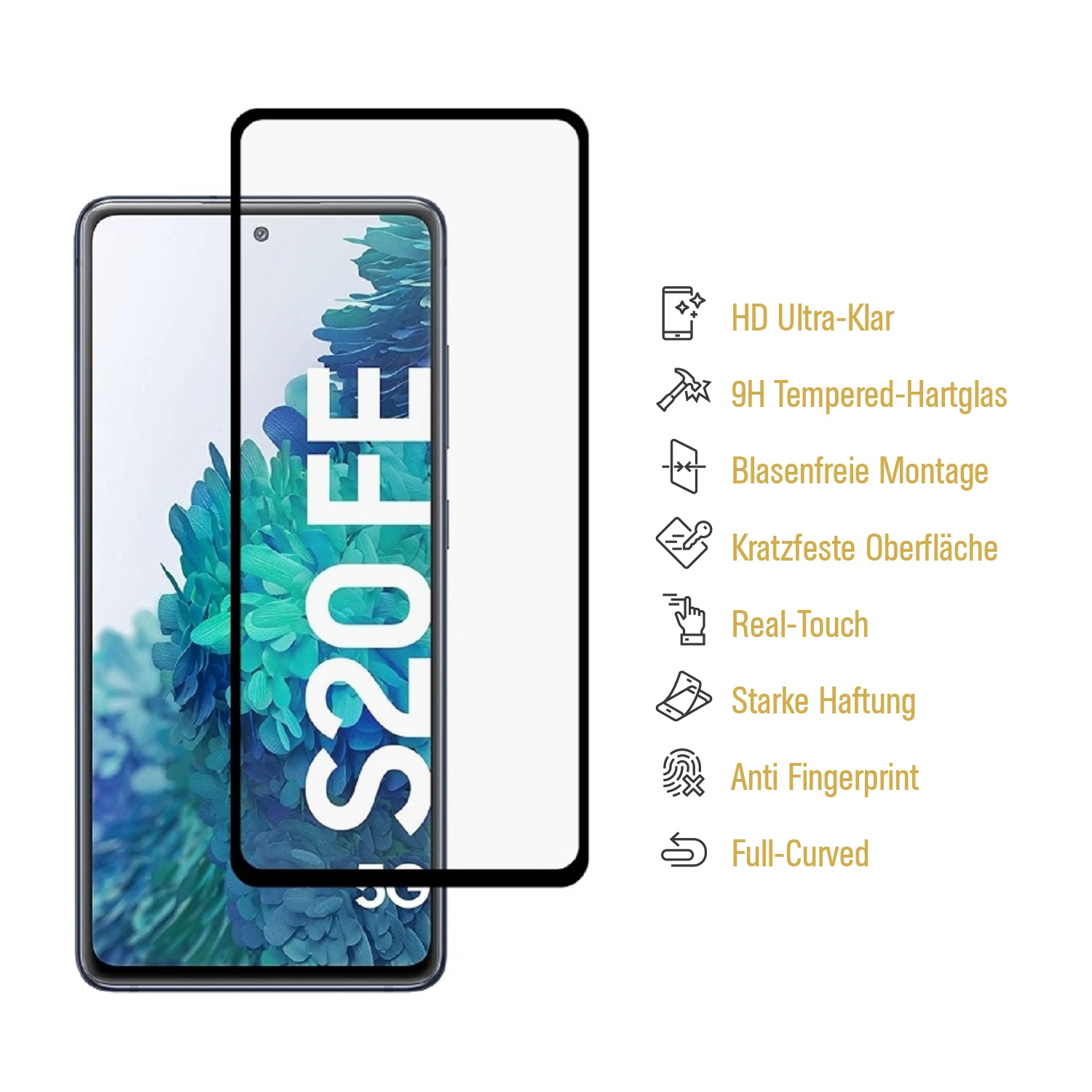 Samsung Displayschutzfolie(für KLAR S20 Schutzglas COVER 1x Tempered HD FULL 9H FE) Hartglas PROTECTORKING Galaxy