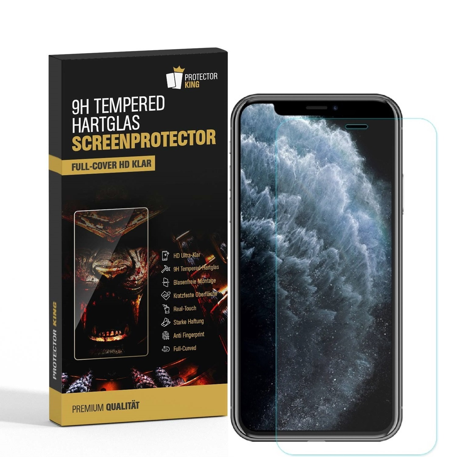 PROTECTORKING 4x FULL COVER 9H Displayschutzfolie(für Schutzglas Pro) iPhone Apple KLAR Hartglas HD 11