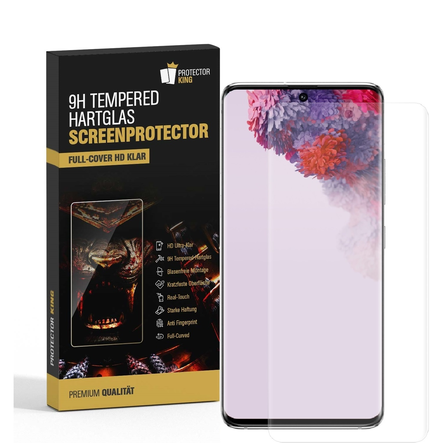 PROTECTORKING 1x Galaxy Samsung CURVED Hartglas HD S20 Displayschutzfolie(für Schutzglas Plus) KLAR FULL 9H