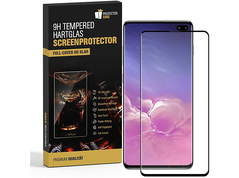 Galaxy HD 9H Hartglas 1x Schwarzer Samsung Schutzglas CURVED S10 PROTECTORKING KLAR Rand FULL Displayschutzfolie(für Plus)