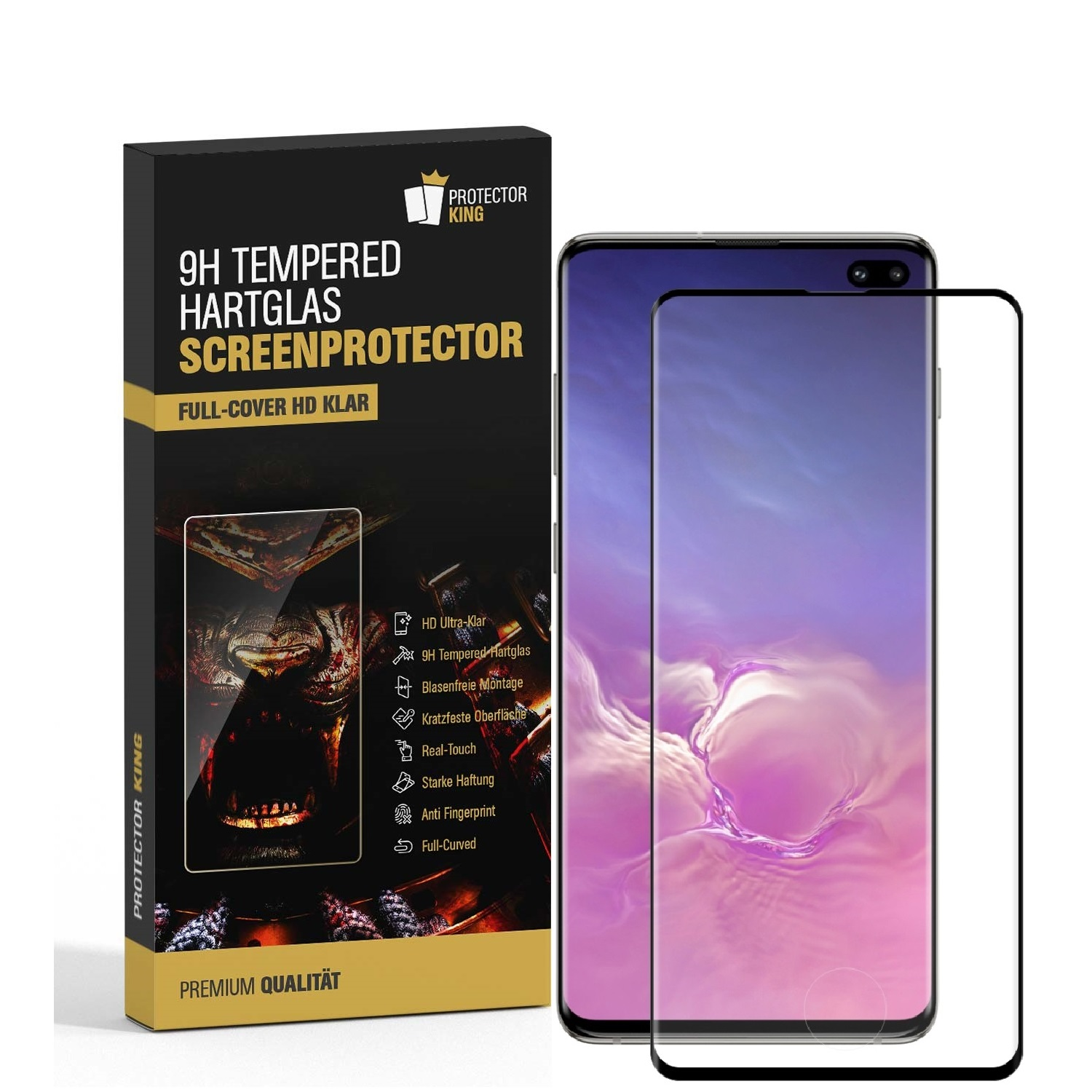 FULL Schwarzer Hartglas HD S10 PROTECTORKING Galaxy CURVED Samsung Displayschutzfolie(für 9H Rand KLAR Schutzglas Plus) 2x