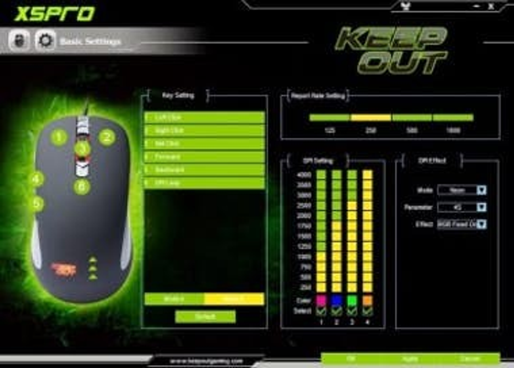 Monitor de computadora con interfaz de configuración del mouse. El mouse es negro y gris.