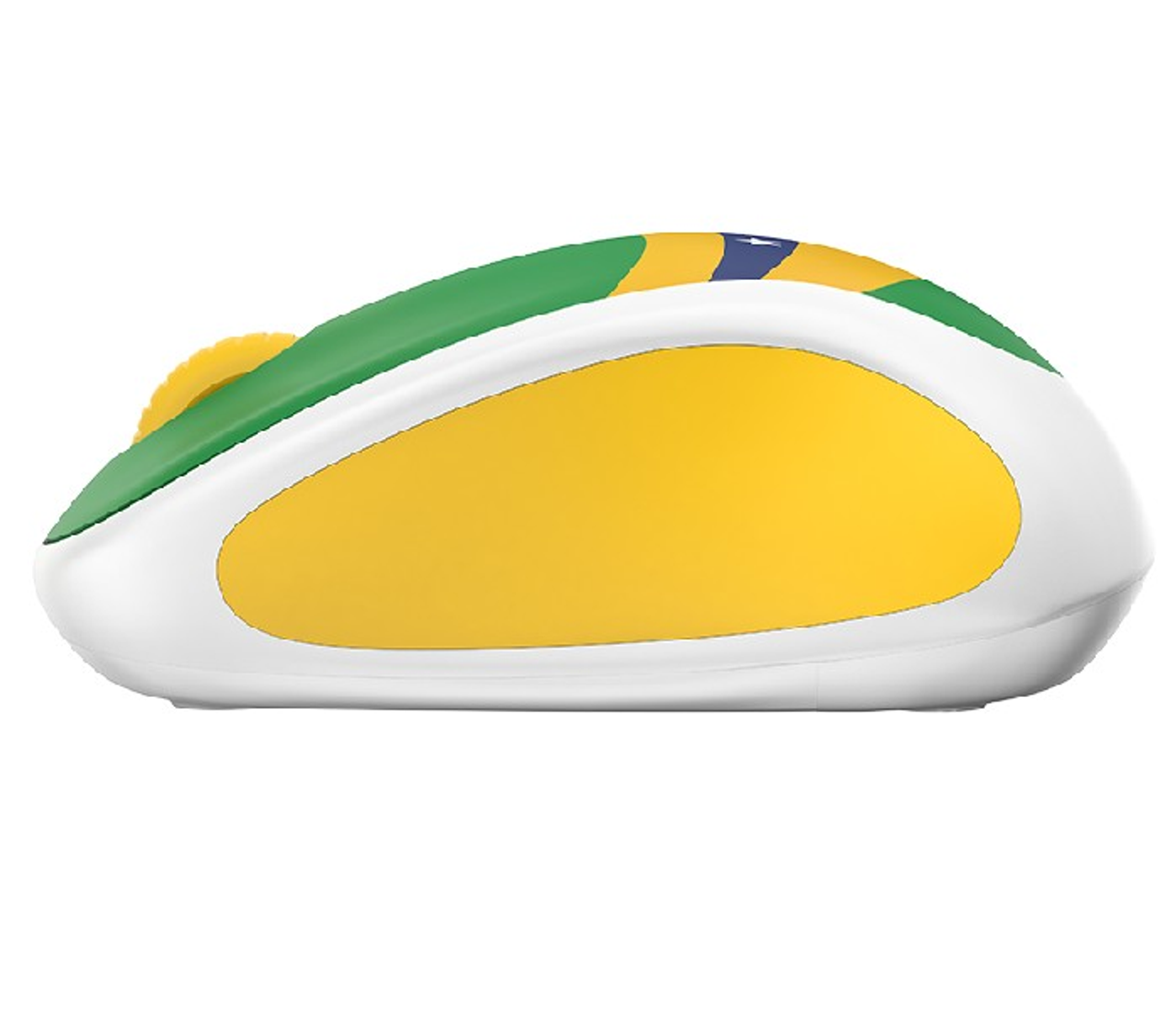 Mouse with a green and yellow design and a blue detail.