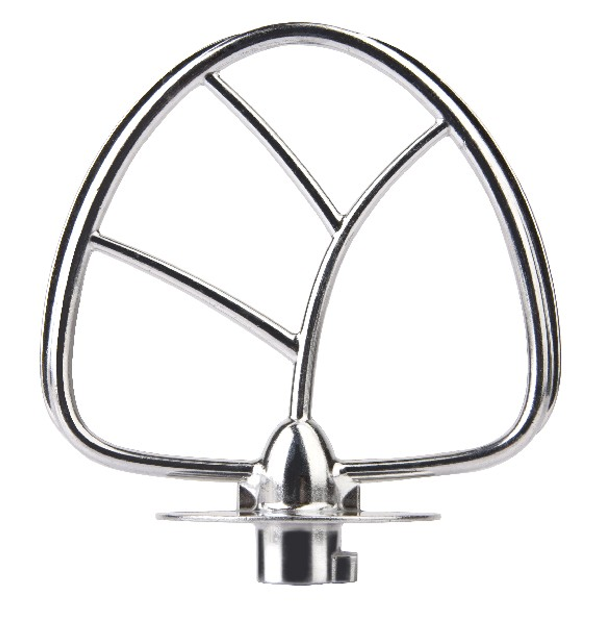 Accesorio mezclador de acero inoxidable, diseño curvo, para mezclar ingredientes en la cocina.