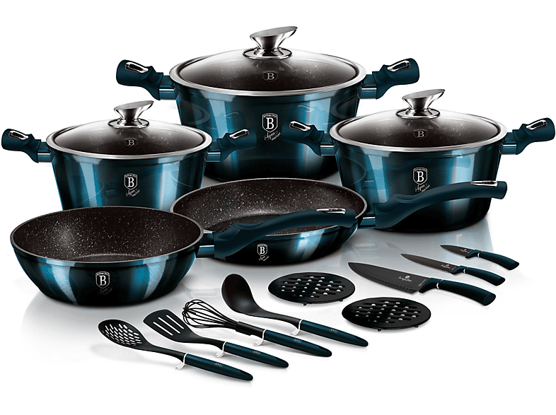 Berlinger Haus Carbon Pro Batería Cocina Inducción 10 Piezas, Antiadherente  Mármol Sin Pfoa, Aluminio, Set 3