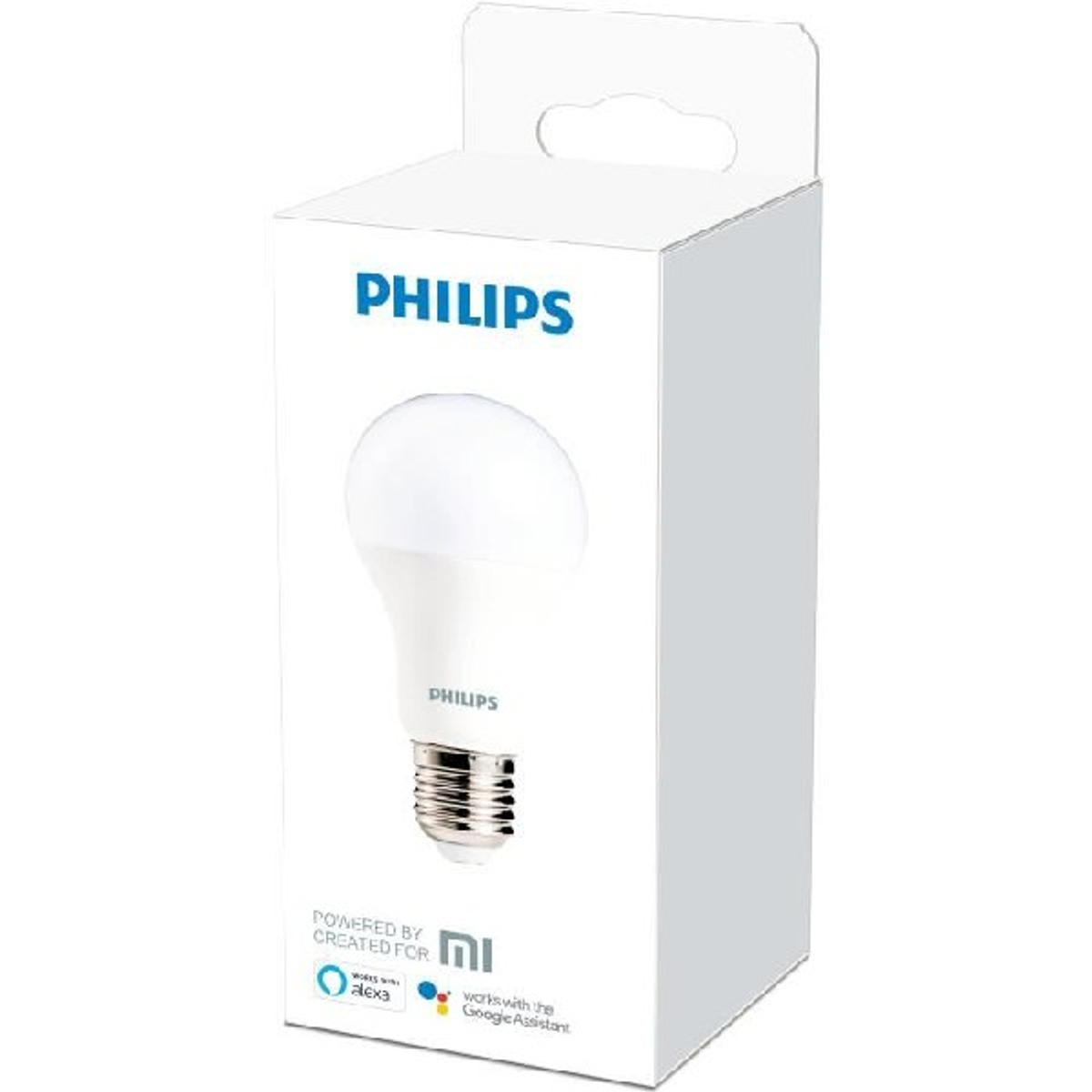 Bombilla Philips en una caja. La caja es blanca y muestra el logo e imagen de la bombilla.