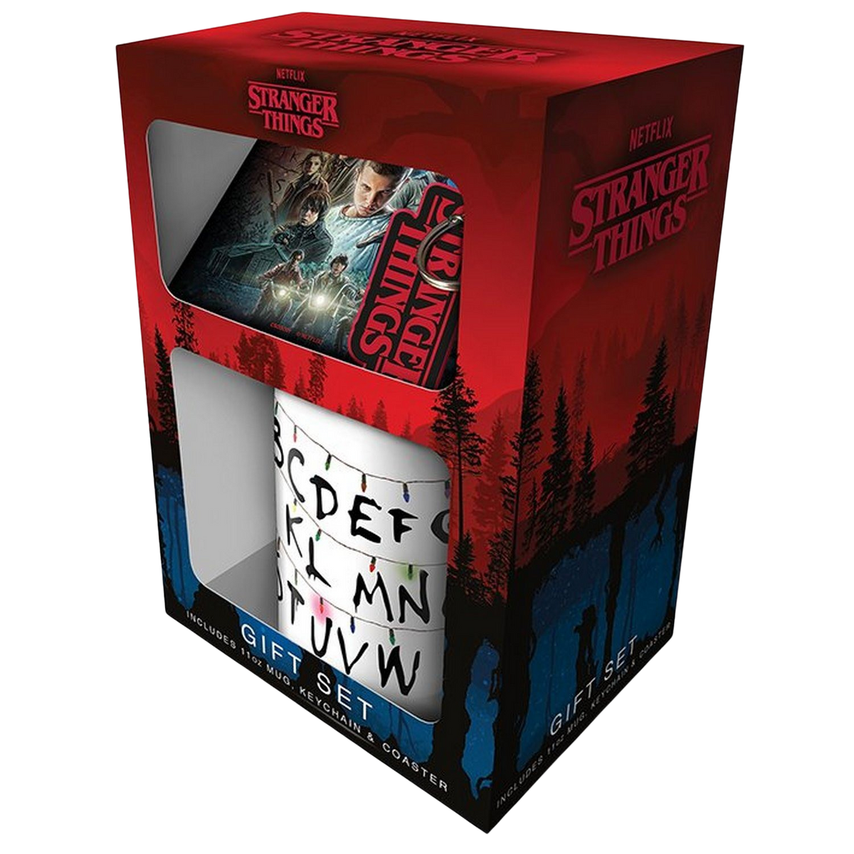 Caja regalo - Sherwood Stranger Things, Taza de cerámica + Posavasos de corcho + Llavero de goma, Multicolor