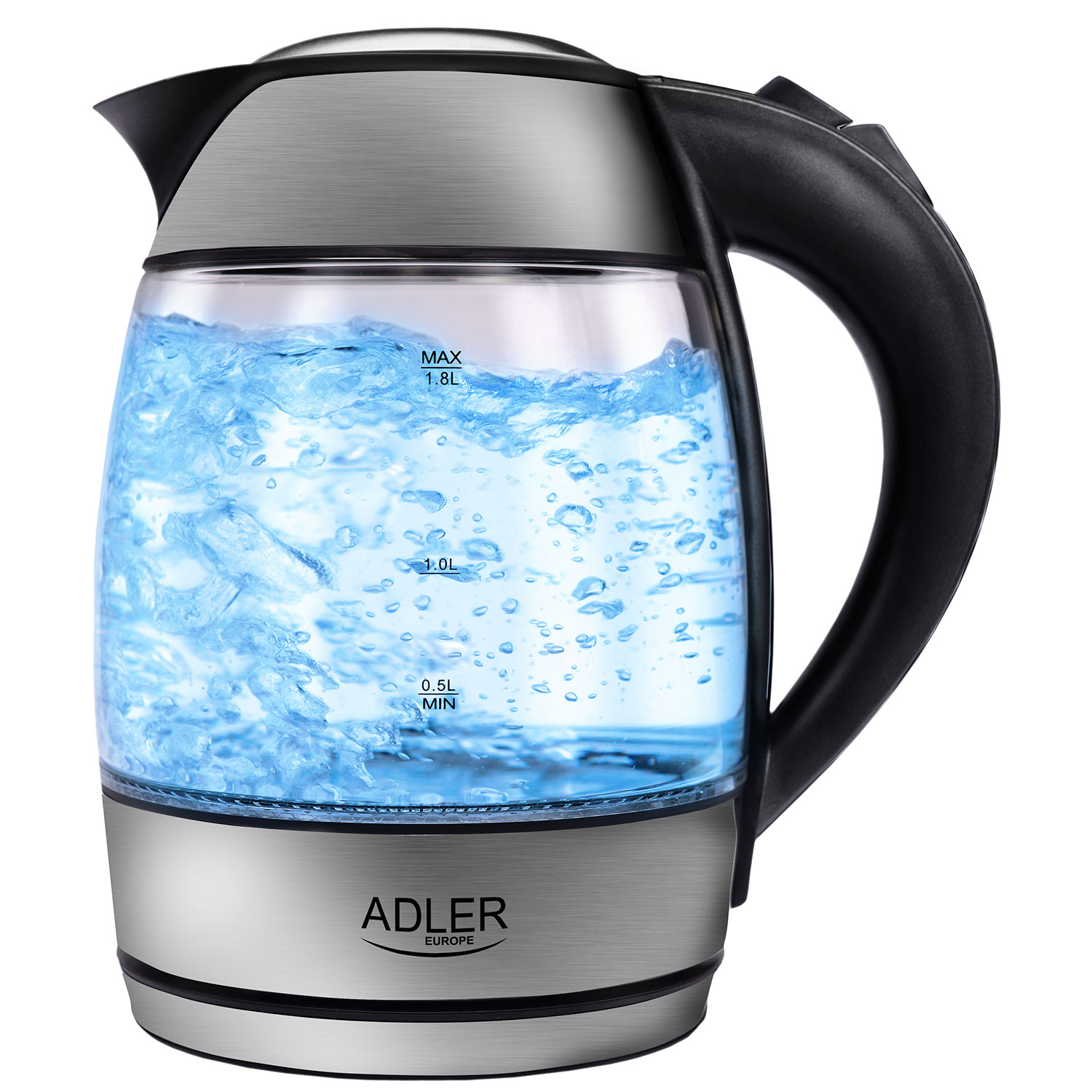 Adler 1246 Tetera 18 2200 w acero hervidor de agua ad1246 sin bpa oculta apagado 1.8 transparente capacidad 360º ad1245 2200w cristal litros 1.8l