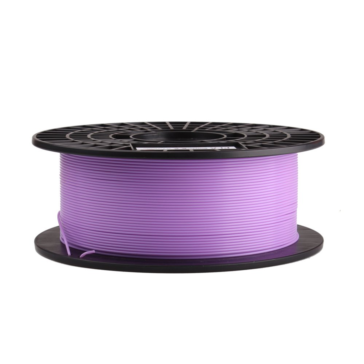 Bobina de filamento de impresión 3D morado. Está sobre una base de bobina negra.