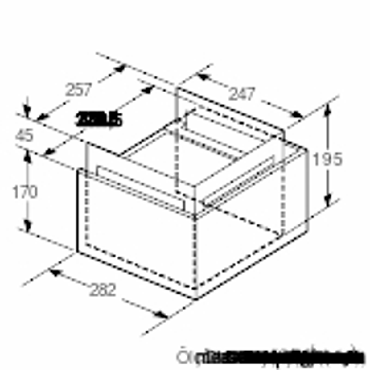 Dibujo técnico de un paralelepípedo rectangular con dimensiones etiquetadas. Las dimensiones están en milímetros.
