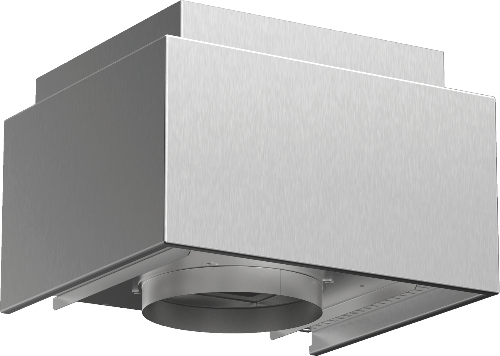 Una campana extractora de acero inoxidable con una ventilación redonda.