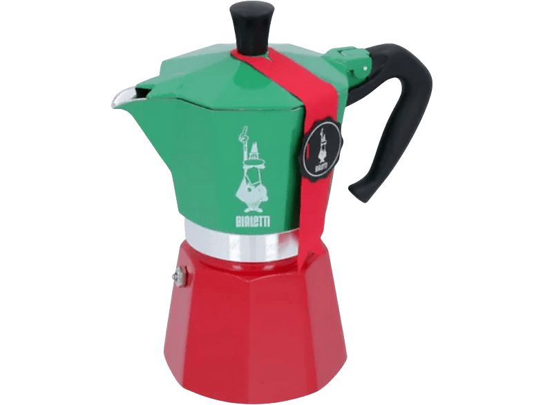 BIALETTI Moka Express ITALIA für 6 Tassen Espressokocher Rot/Grün/Silber | Kaffeebereiter
