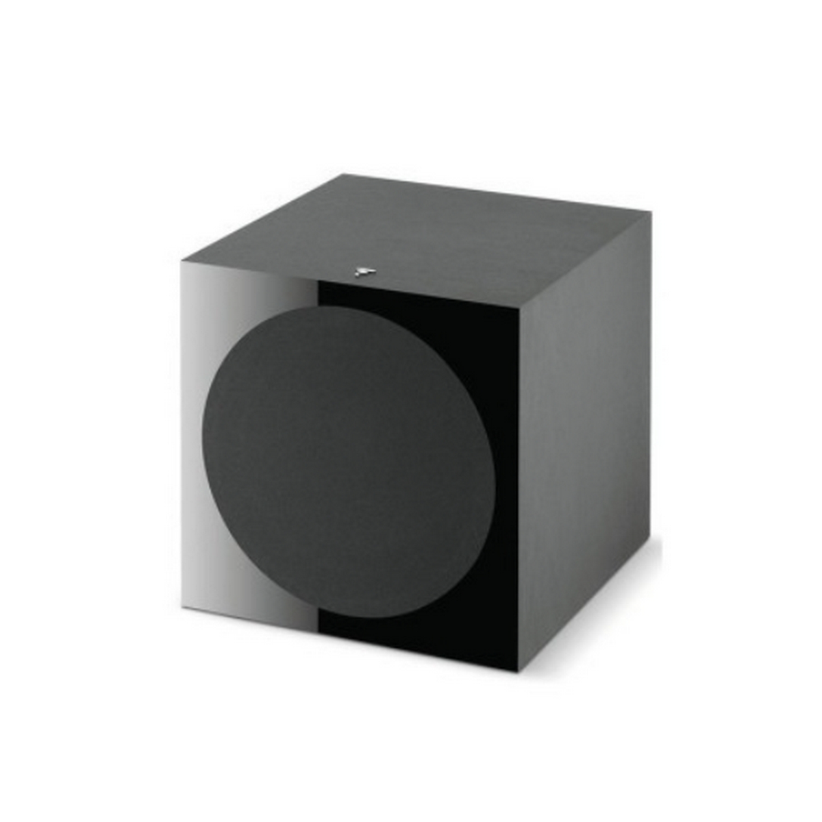 Büyük dairesel bir hoparlöre sahip siyah subwoofer.