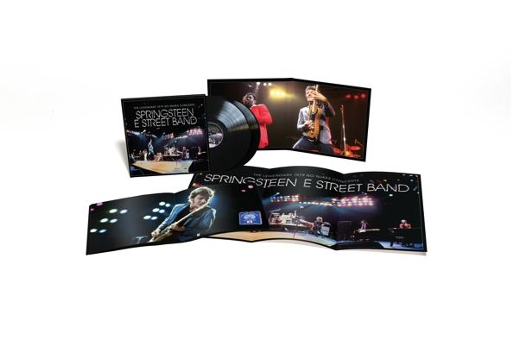 Albumhoes, zwarte vinylplaten en albumhoes van 'The Legendary 1979 No Nukes Concerts' van Springsteen.