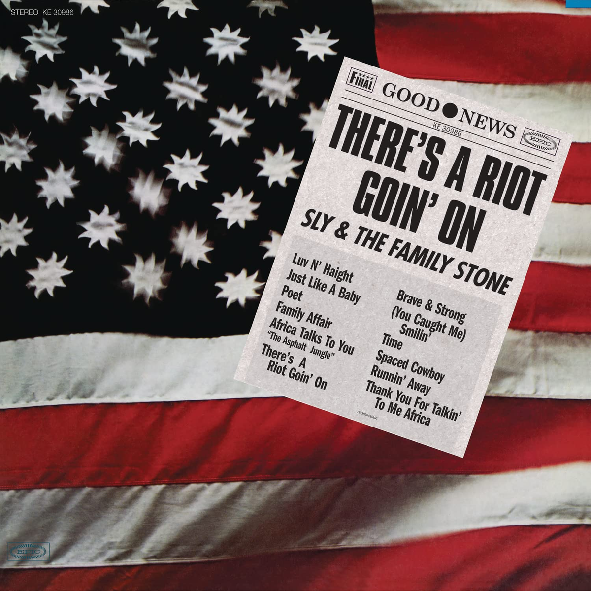 Copertina dell'album con una bandiera americana e un titolo di giornale.