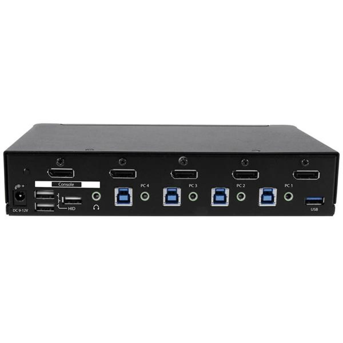 Dispositivo nero con porte e USB. È una scatola nera con molti ingressi e uscite.