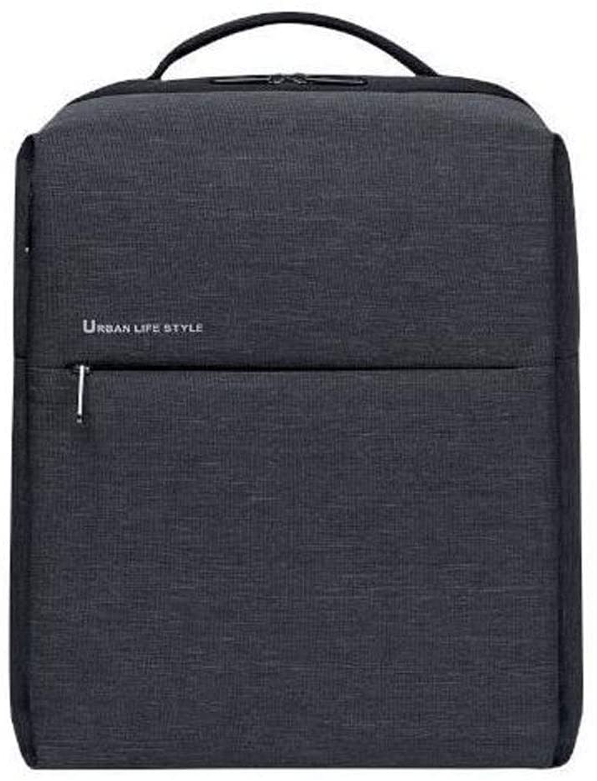 Czarny plecak z napisem 'Urban Life Style'. Torba posiada kieszeń na zamek i uchwyt.