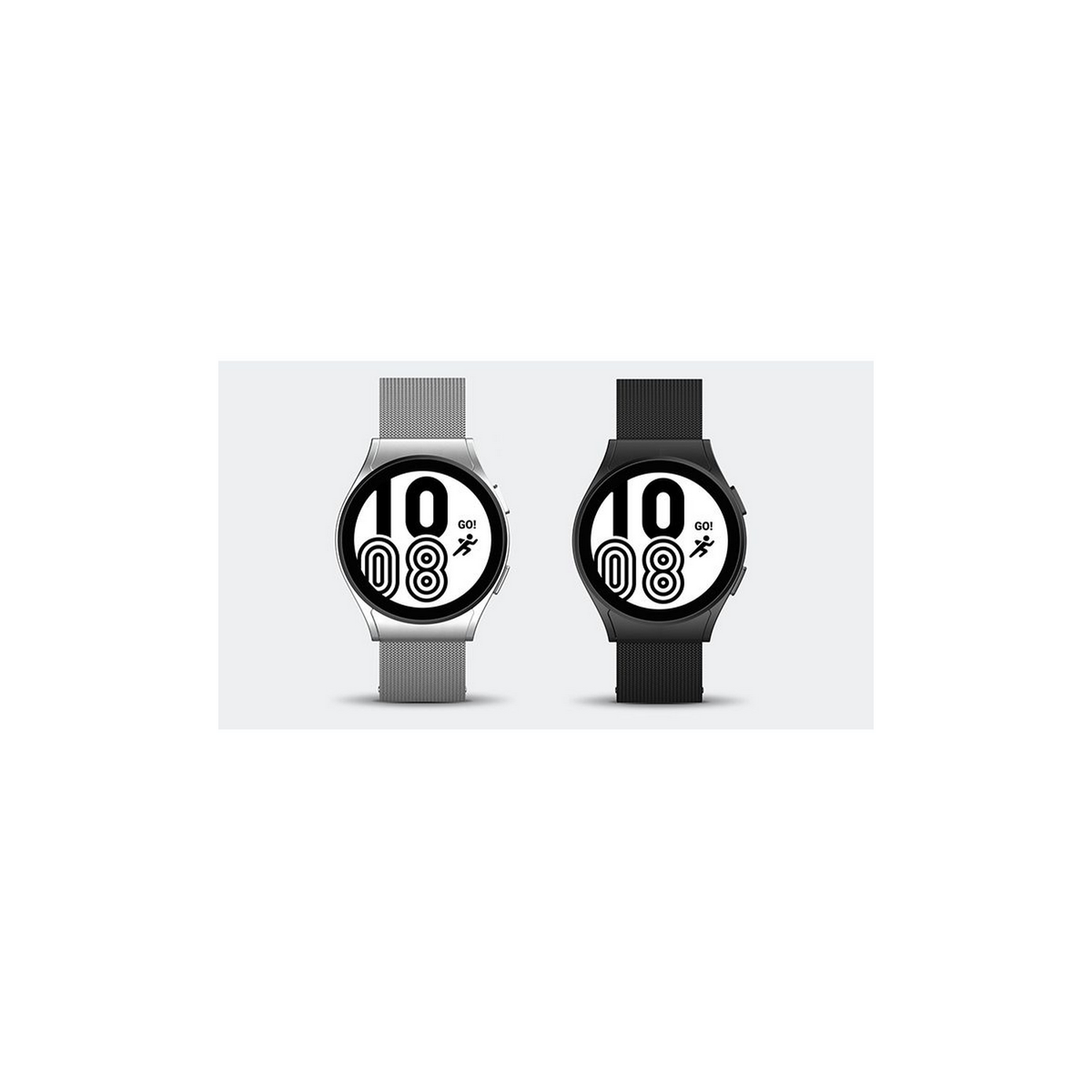 Dos smartwatches con diferentes correas, uno al lado del otro, sobre fondo blanco.