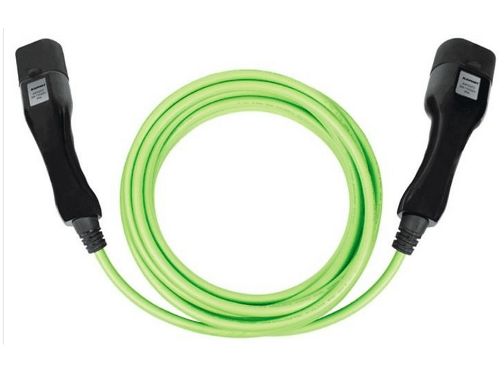 Un cable verde con conectores negros en ambos extremos.