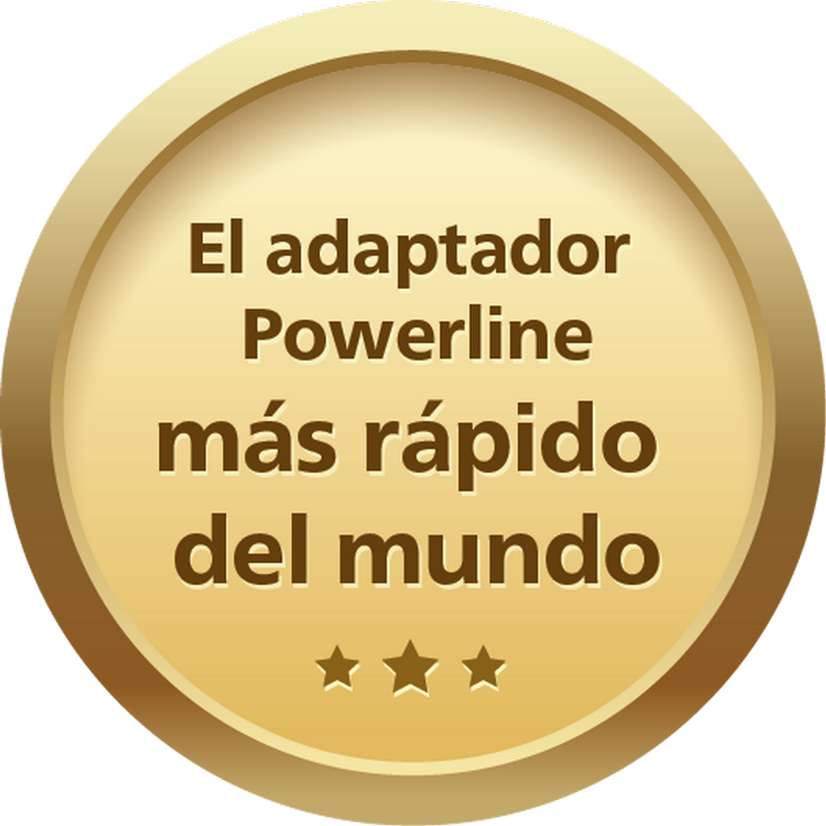 Insignia dorada con texto en español: El adaptador Powerline más rápido del mundo.