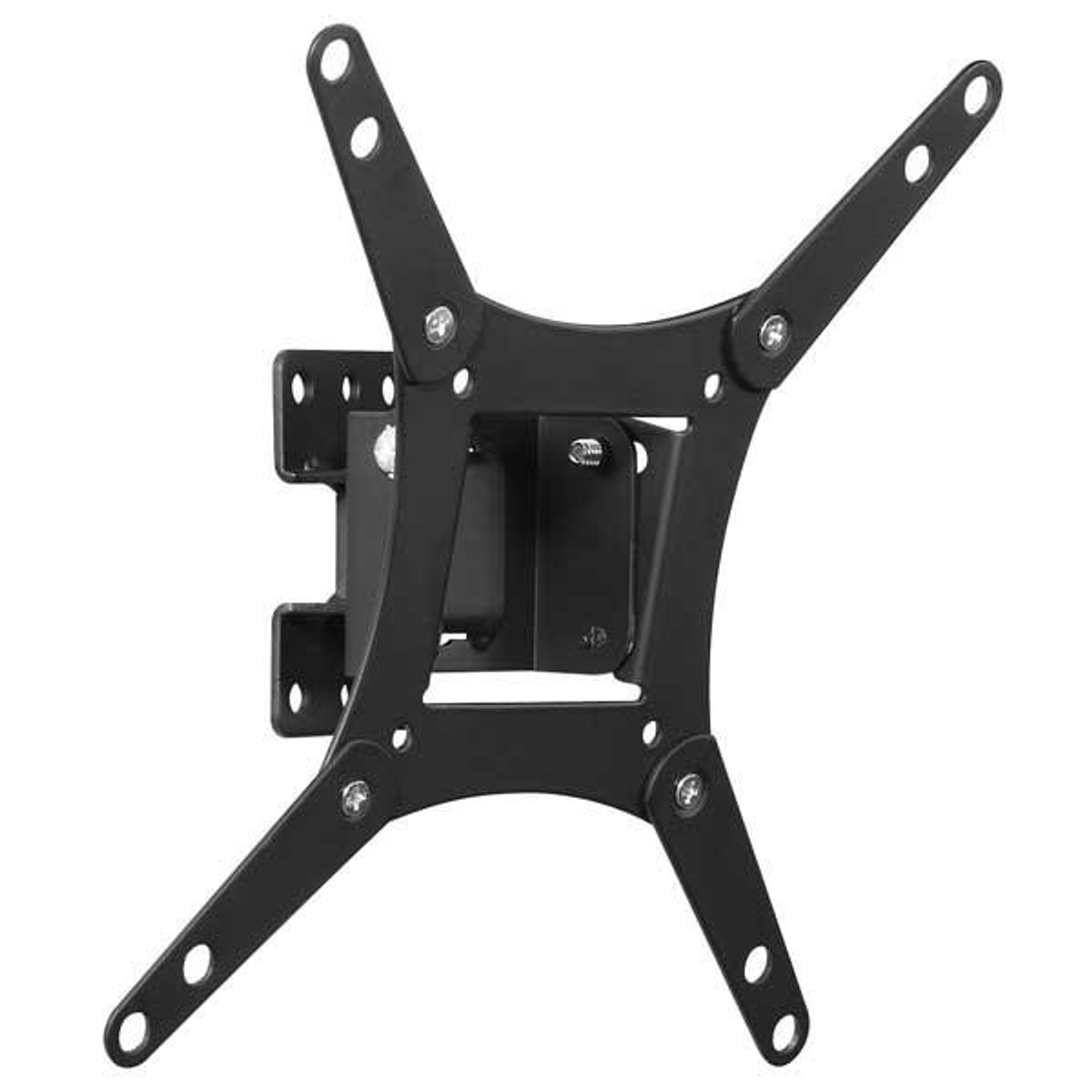 Soporte de pared para TV negro, con múltiples orificios de ajuste, construcción metálica.